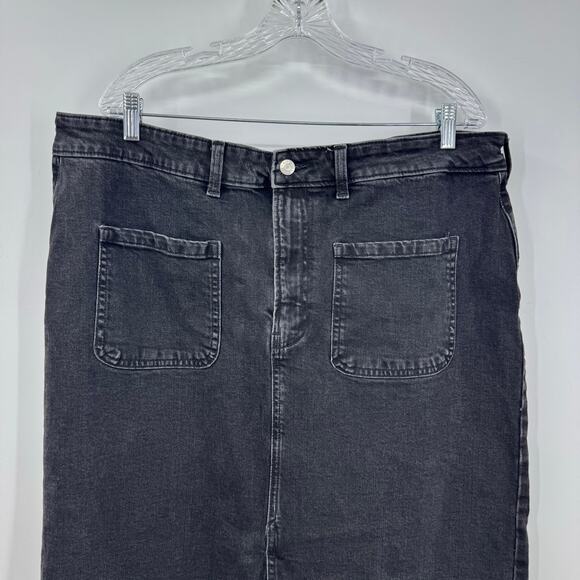 GAP Denim Midi Skirt 18 Black Wash Front Slit Stretch Modest Western Boho Y2K - Picture 2 of 7